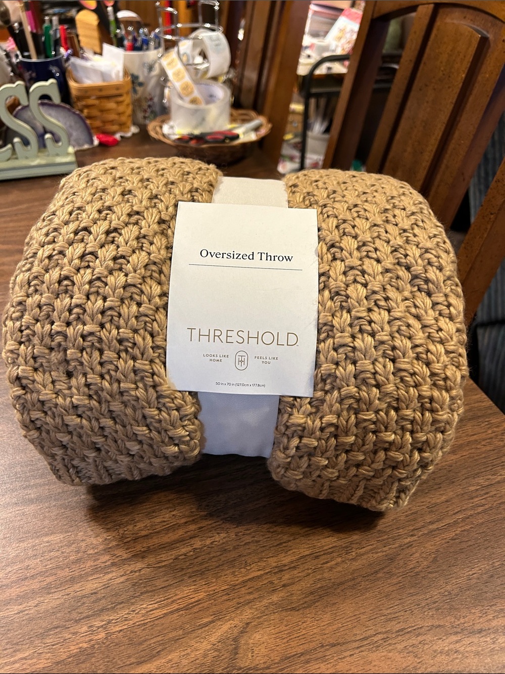 Threshold Chunky Crochet Oversized Throw in Camel